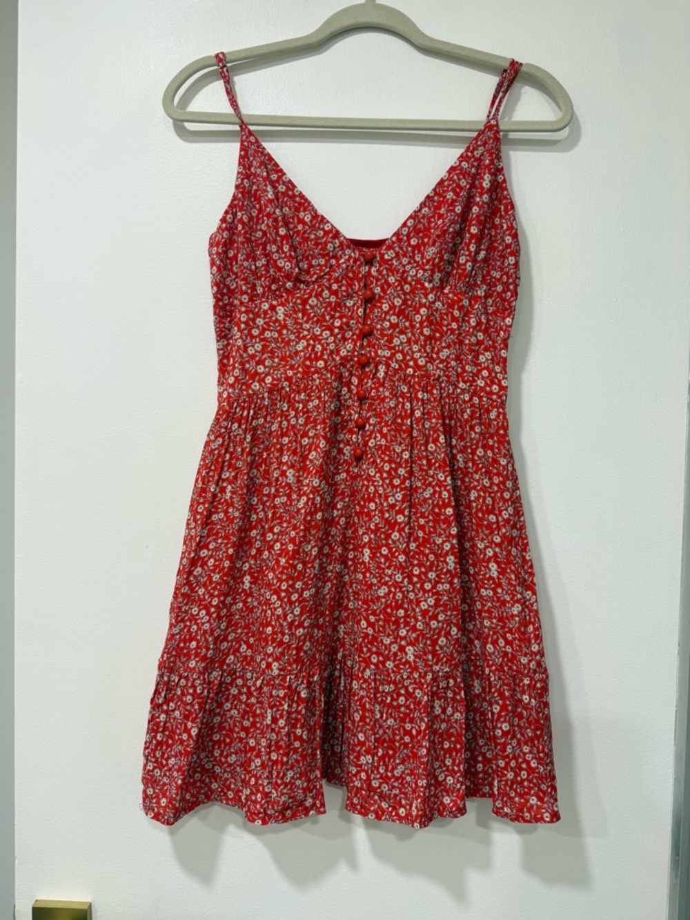 Red Floral Sundress with Button Front